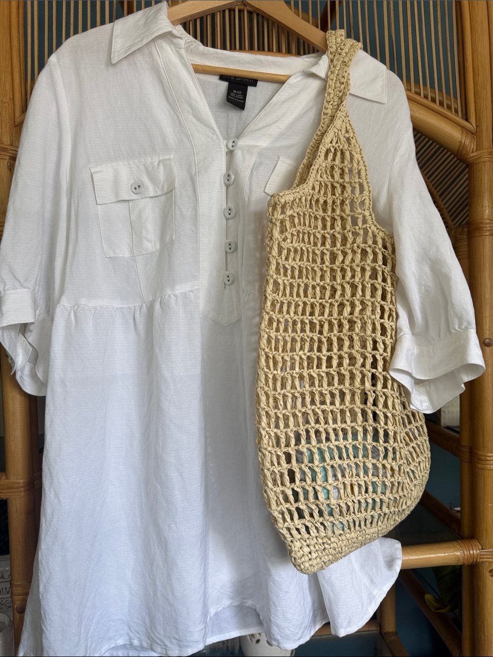Lane Bryant White Relaxed Button-Front Pocket Tunic